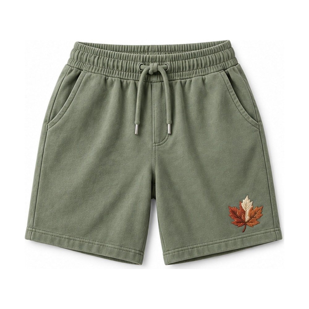 Maple Leaf Embroidered Shorts in Sage