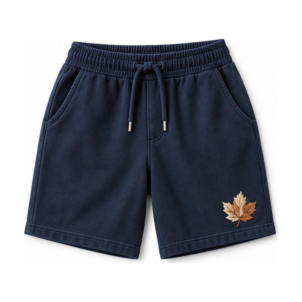 Maple Leaf Embroidered Shorts in Navy