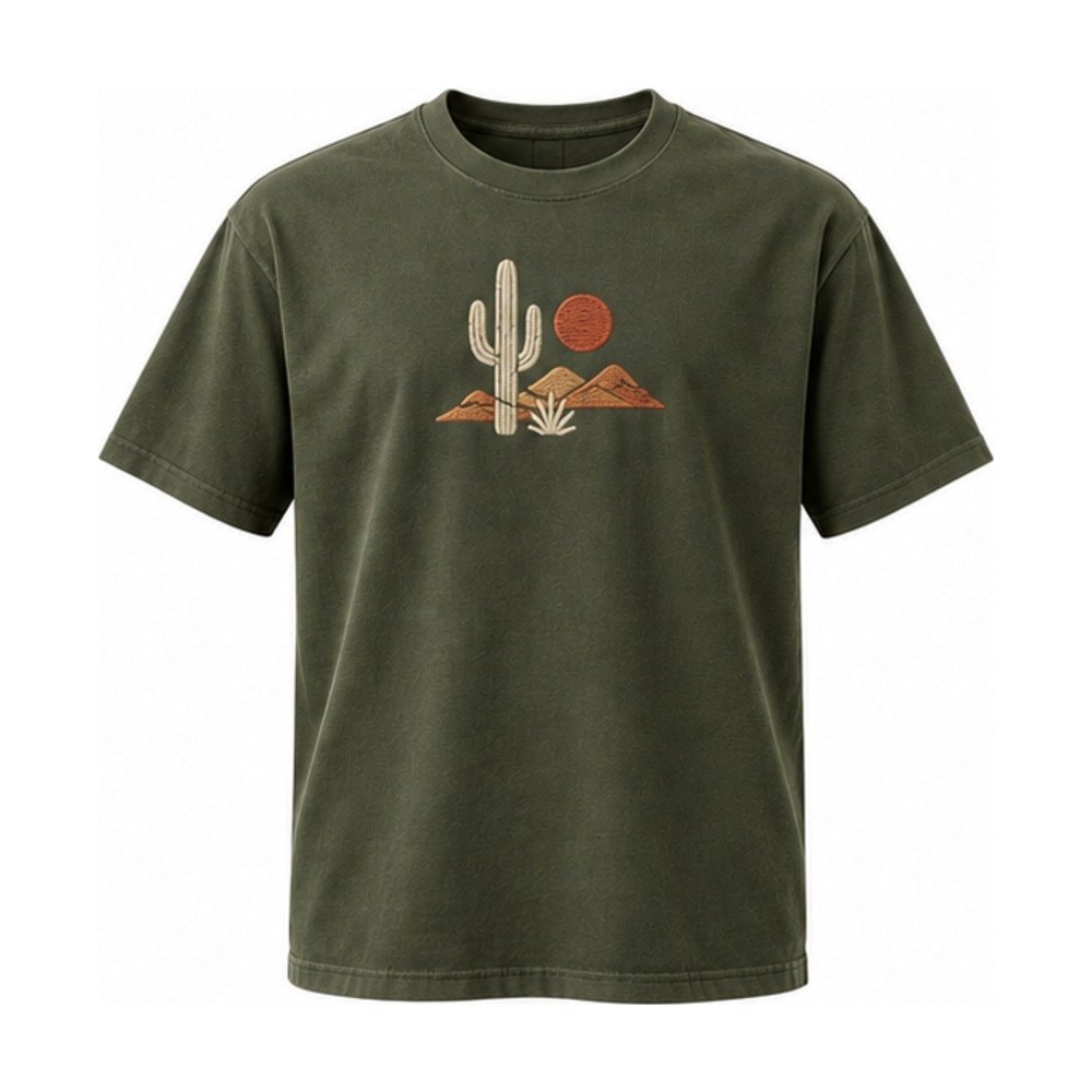 Desert Cactus Embroidered Tee in Olive