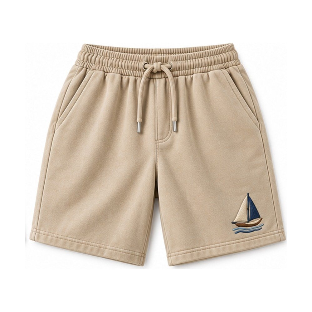 Harbor Sailboat Embroidered Shorts in Sand